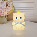 Cute cartoon bear night light with yellow crown and blue bow tie, soft glowing silicone lamp - Coco Bear - Blue