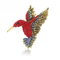 Spilla colibrì vintage dorata con vivaci cristalli rossi, blu e verdi brillanti - Rosso