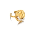 Golden coin ring with relief portrait and white pearls made of 18K gold stainless steel - Gold Coin Ring with Pearl Decoration (7158)
