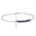 S925 sterling silver chain bracelet with white pearls and deep blue lapis lazuli stones - 1.5MMx21.5+5CM / White Gold (with Beads)