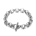 Bracciale a catena in acciaio al titanio lucido argento con chiusura a levetta OT - 21cm / Catena a Maglie Tonde (KB151476-Z)