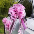 Pink purple large pull bow ribbon made of organza for wedding car and gift decoration - 10 Strands Pack / Matte Pink