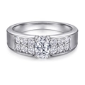 Oval cut zircon silver ring with double row side stones on white background - US Size 5 / Oval Double Row Style (TL-383) / White Gold (TL-383)