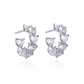 Macro shot of silver C-shaped hoop earrings with heart-cut white zircon insets - VE513 Silver Hoop Heart Earrings