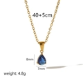 Gold stainless steel necklace with blue teardrop zircon pendant and size measurements - 18K Gold