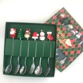 6-piece stainless steel Christmas cutlery set with Santa and reindeer motifs in a gift box - Silver D Figure Spoon and Fork 6PCS Green Box