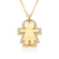 Gold girl pendant necklace with sparkling micro-pave crystals on a white background - Little Girl Style (E273)