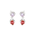 Elegant silver earrings with stacked heart-shaped purple and magenta crystals - E2547 Platinum (As Shown)