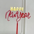 Gold and red acrylic Happy New Year cake topper with starry details for festive party decoration - Stars Happy New Year