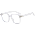 Fashionable oversized square clear glasses frame with silver metal hinge details - Transparent Frame Clear Lens