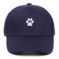 Classic navy blue cotton baseball cap with white cartoon paw embroidery for men and women - Adjustable / Navy Blue