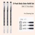 Set of 3 black fine tip gel pens with 0.5mm needle point and metallic silver clips - Pure Black Single Color 3-Pack