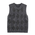 Gilet en tricot gris foncé avec motif à losanges et paillettes scintillantes sur fond blanc - S / Gris