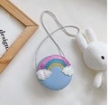 Mini light blue round crossbody bag for girls with glitter rainbow and cloud appliques - Blue