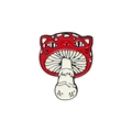 Detailed close-up of a creative enamel brooch featuring a red mushroom cat head design - Red Mushroom Cat