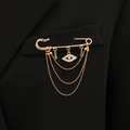 Goldene Sicherheitsnadel-Brosche mit Evil Eye Anhänger und hängenden Goldketten - Gold Mit Türkis Auge