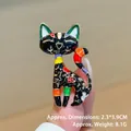 Spilla artistica a forma di gatto in lega dorata con motivi floreali colorati - Gatto con Fantasia Colorata