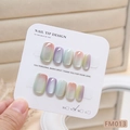 Uñas postizas ojo de gato con degradado macaron y textura de piedra brillante talla S - M / Ojo de Gato Degradado (FM013-M)