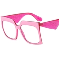Oversized square pink glitter butterfly fashion glasses frame with wide temples - Rose Red Pink