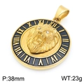 Golden lion head pendant with Roman numerals and diamond eyes, 38mm 23g weight - Type A Roman Numerals (KP116404-MZOZ) / Square Snake Chain / Gold