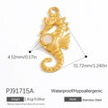 18k gold plated stainless steel seahorse pendant with white stone inlay, waterproof - Gold Seahorse Pendant (PJ91715A)