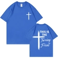 T-shirt blu in cotone con croce sul davanti e stampa Turning Point sul retro - S / Blu Reale