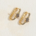 Elegant gold oval hoop earrings with sparkling blue zircon snowflake star charm - Sapphire Blue Zirconia (ES2296-4)