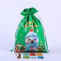 Green Christmas drawstring gift bag set with snowman motif and festive hanging tags - 51*39 Green Snowman 3D