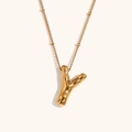 3D puff letter Y necklace in 18K gold plated stainless steel on a bead chain - Gold-Y