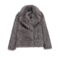 Women's vintage grey faux fur jacket with wide collar and plush texture in short length - XS / Gray