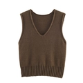 Gilet in maglia marrone con scollo a V per donna e bordo a costine su sfondo bianco - S / caffè