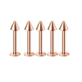Set mit 5 roségoldenen Piercing-Steckern aus Edelstahl mit konischen Spitzen auf Weiß - Roségold Spitze
