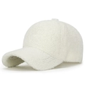 Plush lamb wool baseball cap in solid white featuring a soft teddy fleece texture - Adjustable / White