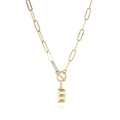 Detailed view of golden paperclip chain necklace with B initial pendant and toggle clasp - Letter B