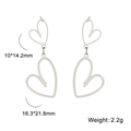 Silver hollow double heart earrings with size dimensions and weight in white background - Heart Earrings / Steel