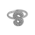 Silver balloon bubble letter S open ring with sparkling pave crystals for women - Adjustable Open / Silver-S
