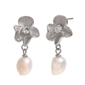 Boucles D'oreilles Pendantes En Acier Et Perle De Zirconium Blanc