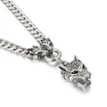 Silver punk wolf head pendant with thick cuban chain in vintage stainless steel - Necklace / Silver Necklace