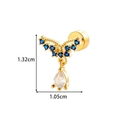 Gold V-shaped cartilage piercing with blue zircon and white drop pendant, 1.32cm height - V-Shape Waterdrop Style (902-5# Gold)