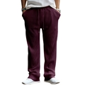 Men's relaxed fit corduroy trousers in deep purple with vertical stripes and drawstring - Burgundy