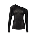 Detail van zwarte transparante off-shoulder top met glitterafwerking en lange mouwen - S / Zwart