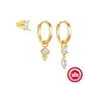 Ensemble de trois boucles d'oreilles dorées en argent S925 avec zircons marquise et gouttes - Or #1