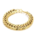 Bracciale cubano in acciaio inossidabile dorato lucido con maglie spesse su fondo bianco - Bracciale a Catena (KB66775-K)