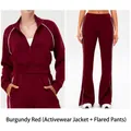 Two-piece burgundy yoga set with zip-up jacket and flared pants featuring white side stripes - S / Burgundy (Sport Jacket + Flare Pants)