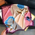 Silk-textured square scarf featuring abstract floral prints and peach-blue color blocks - 106 Square Scarves / 65