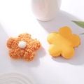 Detailed front and back view of 8cm plush teddy velvet flower with white pom-pom center - 8.5cm Single-sided (Turkish Curly) / Orange