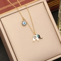 Gold stainless steel evil eye and elephant pendant necklace in a beige jewelry box - Elephant and Evil Eye Style (5#)