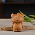 Statuina di Hello Kitty in legno intagliato con venature naturali e fiocco carino - Gatta Kitty