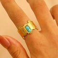 Detail of 18K gold plated wide band ring with turquoise stone and lava texture - 45 18k Pure Gold Wg0-1376