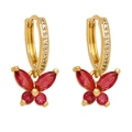 Elegant gold butterfly earrings featuring red gemstones and sparkling white zircons - Rose Red